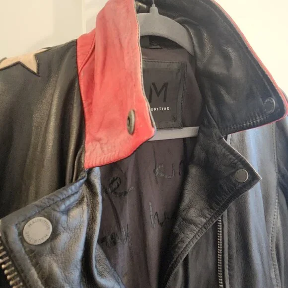 Black lambskin leather jacket with star accents MAURITIUS